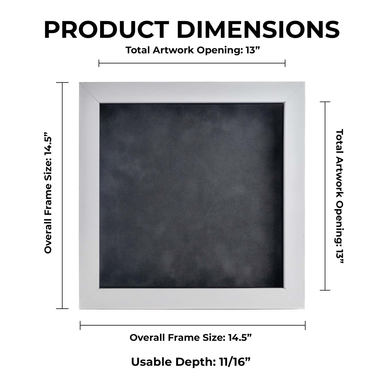 Classic White Wood Shadown Box Frame with Acrylic Front - Dark Grey Suede Backing, 30 Sizes